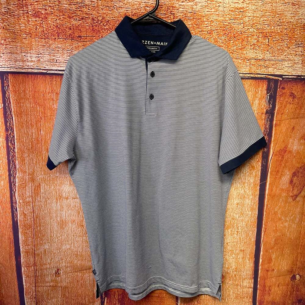 Mizzen+Main Men's Striped Short Sleeve Performance Polo Shirt Sz M Trim